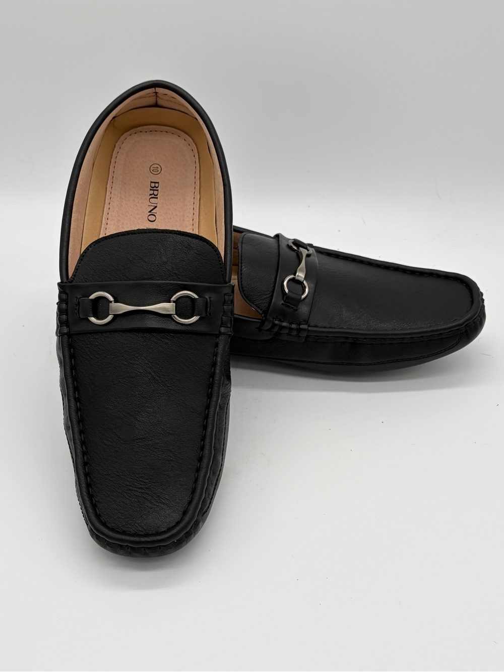 Bruno Black Leather Men's Slip-On Bit Loafers